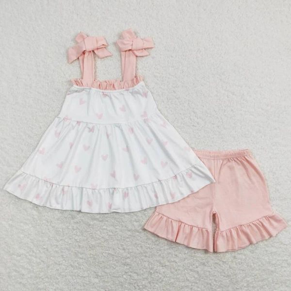 Set di abbigliamento Boutique Vestiti per neonate Cuore d'amore Bambini carini Fratelli maschi Pantaloncini Pagliaccetti per neonati Vestito rosa blu