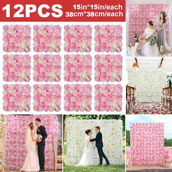 12 pezzi di fiori artificiali rose pannello da parete fondale di fiori 3D rose finte per parete festa nuziale addio al nubilato decorazione esterna 240309