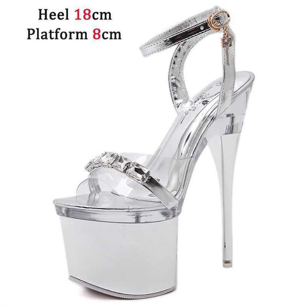 Scarpe eleganti Voesnees Tacco super alto 18 cm Argento Cinghie incrociate a spillo Sandali da donna Nightclub Sex 41 42 43 Donne Pole Dance22I2 H240321