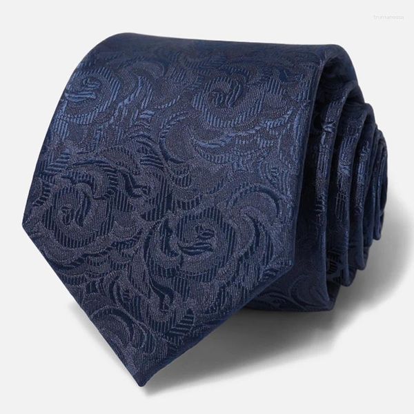 Gravatas borboletas de alta qualidade gravata de negócios para homens estilo coreano vestido terno azul marinho paisley 8cm de largura gravata cavalheiro festa trabalho caixa de presente