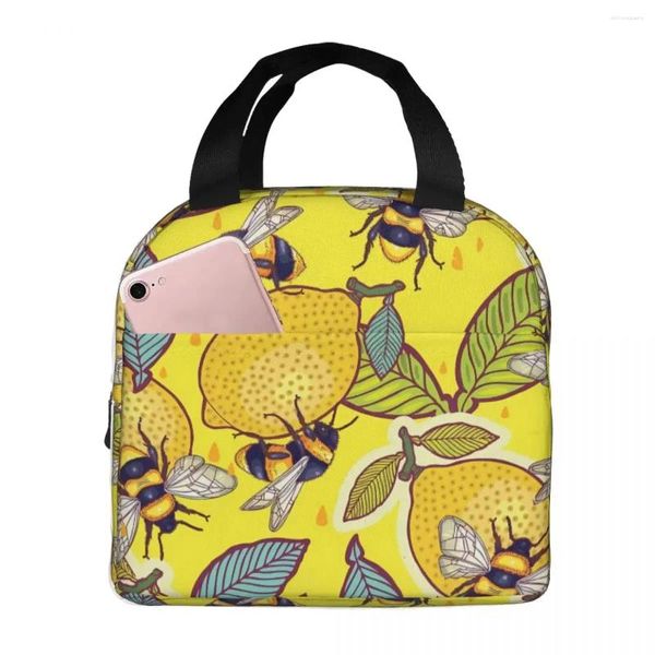 Top kapaklar arılar yalıtımlı öğle yemeği bagfruit limon kadın çocuklar serin çanta termal taşınabilir kutu paketi tote