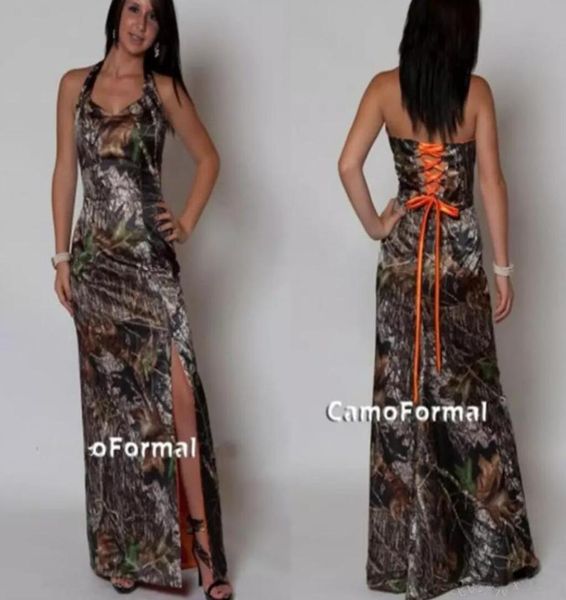 Vestidos de dama de honra longos camuflados com amarração nas costas camuflagem estampa longa até o chão plus size country casamento convidado formal gow3437087