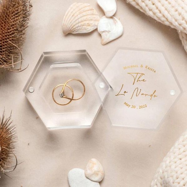 Borse portaoggetti Scatola personalizzata per anelli esagonali in acrilico trasparente Decorazione personalizzata per fidanzamento, matrimonio, regalo nuziale