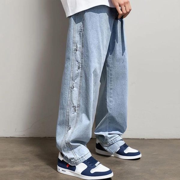 Jeans da uomo Taglie forti Pantaloni in denim a gamba larga larghi da strada, vestibilità comoda, versatili e alla moda per il tempo libero