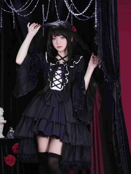 Cosplay Anime Kostüme Akemi Hora Rollenspiel Anime Pu Magi Madoka Magica Rollenspiel weiblich süßes schwarzes Lolita Kleid Halloween Rollenspiel UniformC24320