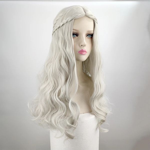 Парики 3627 Xi.rocks Длинные парики для косплея для чернокожих женщин, волнистый парик с косой, синтетический женский серый вьющийся парик для матери-дракона для