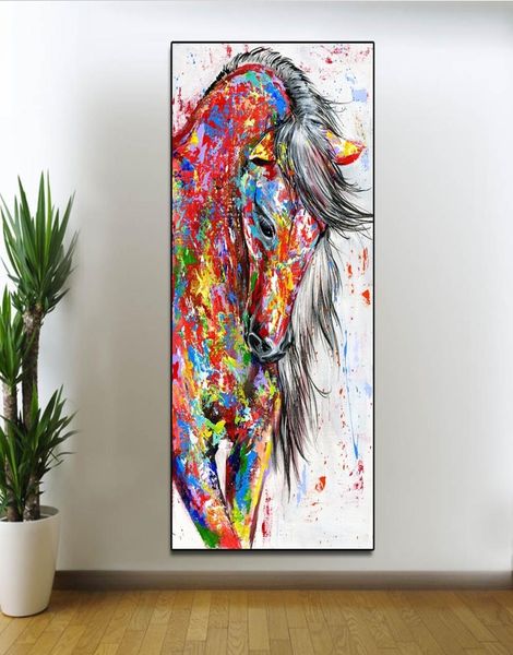 Arte abstrata da parede correndo cavalo pintura a óleo sobre tela colorido personalizado animal poster imprime imagens de parede modernas para viver 4350458