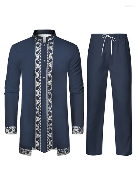 Ethnische Kleidung, muslimische Robe, die traditionelle Kleidung arabischer Männer, 3D-Musterdruck, schwarz, weiß, gelb, marineblau, langärmelige Hose