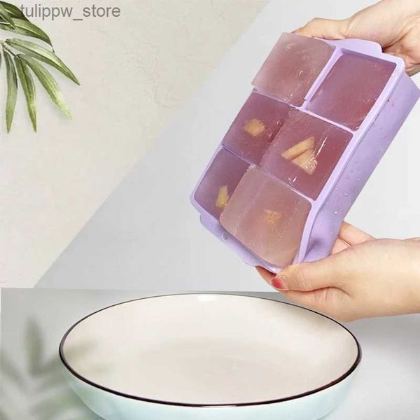 Ferramentas de sorvete 6 grade Big Ice Cube Bandey Mold com tampas gigantes Jumbo grande Cubo de gelo de silicone Caixa quadrada empilhável uísque Diy Making Kitchen L240319