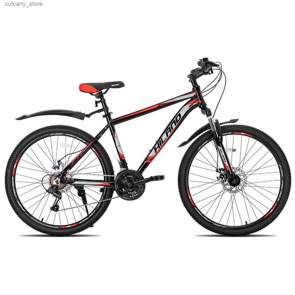 Biciclette Ride-On Hiland Mountain Bike Trasmissione a 21 velocità Telaio in alluminio Ruote da 26 pollici Freno a disco Raggi Uomo Donna Uomo MTB Bicyc L240319