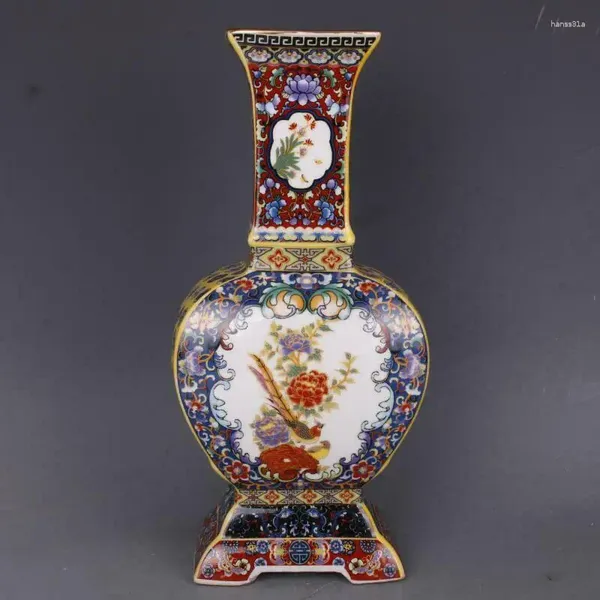 Flaschen Chinesische Farbe Emaille Porzellan Qing Yongzheng Blumen Vögel Design Vase 11,02