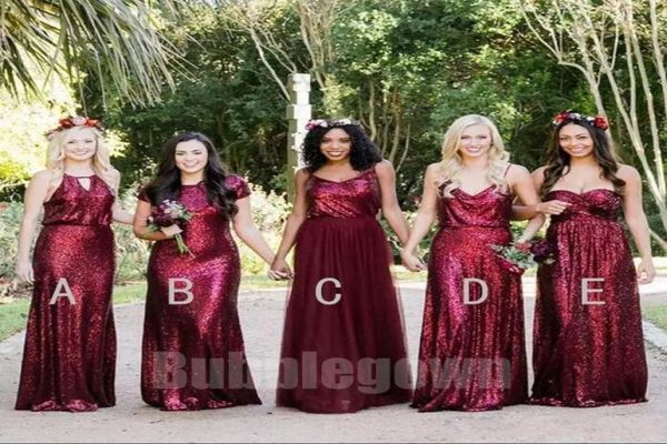 Vestidos de dama de honra 2020 Borgonha brilho lantejoulas longo dama de honra vestidos feitos sob encomenda praia festa de casamento vestidos de convidados vintage g7218224