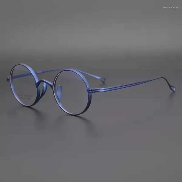 Óculos de sol titânio pequeno redondo miopia óculos homens mulheres vintage óculos quadro masculino prescrição óptica óculos preto azul prata