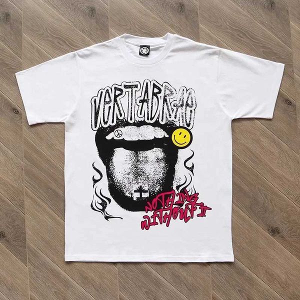 Homens camisetas Vertabria Tee Big Tongue Smiles Enfrentando Europeu e Americano Marca de Moda de Manga Curta T-shirt Estilo J240319