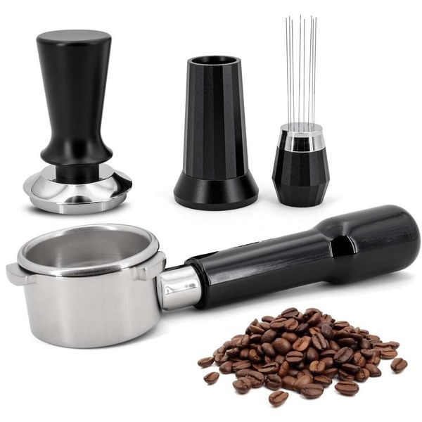 FILTRR Set di kit per caffè espresso portafiltro da 54 mm adatto a Breville Bambino, Express, Touch Acciaio inossidabile Lega di alluminio WDT Strumento Pressino di precisione con molla -