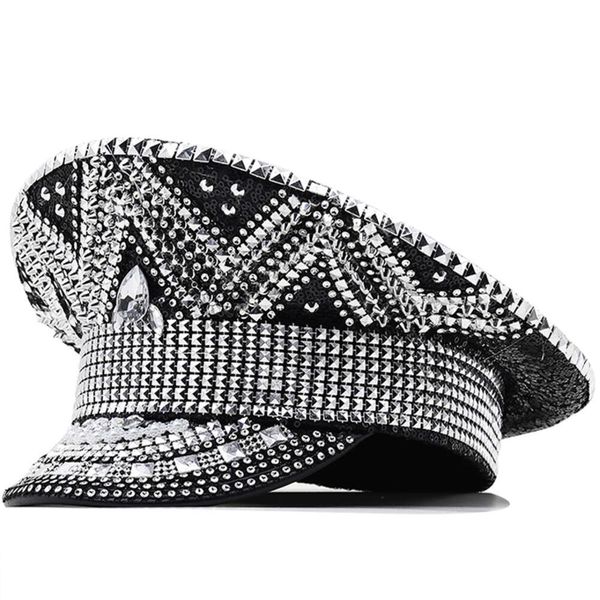 Strass feminino casamento noiva capitão preto militar sargento galinha festival aniversário parte chapéu