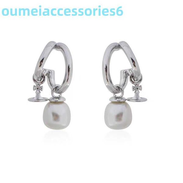 Branddesigner Western Empress Dowagerring Ohrstecker Xis Saturn Doppelring Alien Pearl Modische süße Schönheit Ohrringe Schnalle