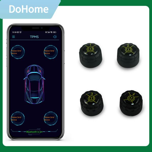 Controle o sistema de monitoramento de pressão dos pneus com 4 sensores externos tpms, modo de alarme de pressão e temperatura, suporte para ios/android com operação de aplicativo