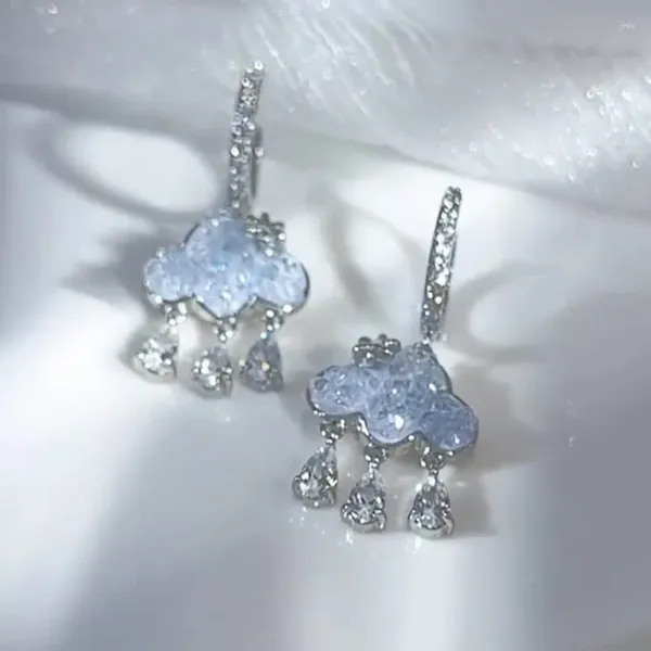 Brincos de garanhão coreano bonito nuvem para mulheres azul cristal chuva zircão gota brinco festa casamento jóias presentes