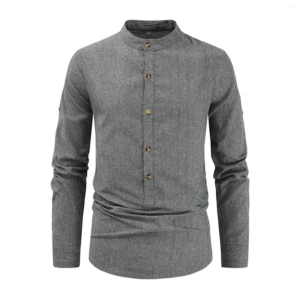 Camicie casual da uomo Camicia primaverile e autunnale Colletto in piedi Bottone Camicetta a maniche lunghe Manica a rete Uomo T Tuta natalizia