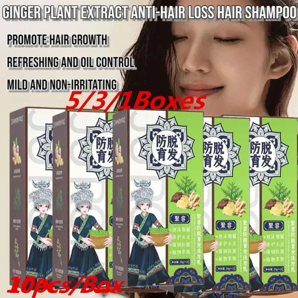 Shampoos 5/3/1 caixas de extrato de planta de gengibre antiperda de cabelo shampoo anti perda de cabelo shampoo nutrição profunda ingredientes naturais