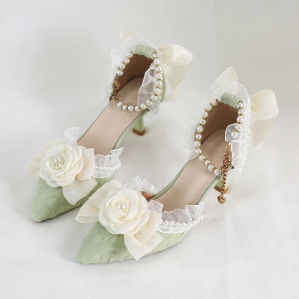 Pompe Donne Scarpe Lolita Lolita Stile francese Elegante pizzo di fiori rosa 2023 FASTONE SIMMA PRIMARE ALLMATH Punta Sandali da donna puntata