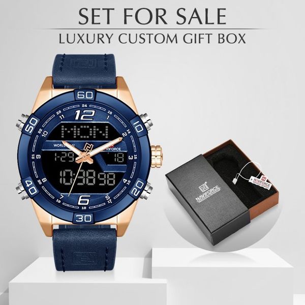 Naviforce marca de luxo masculina moda relógios quartzo com caixa conjunto para relógios masculinos à prova dwaterproof água couro militar relógio pulso303f