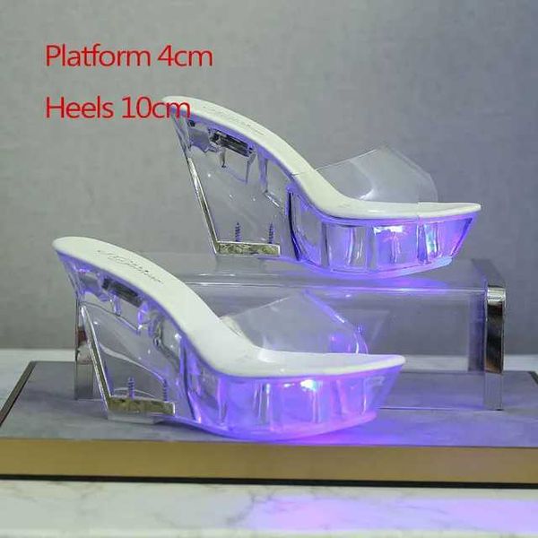 Sapatos de vestido Voesnees 34-43 Nightclub LED Light High Heels Sandálias Luminous Catwalk Pole Dancing Crystal Clear Platform H240321MADX79ZL