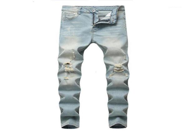 Erkek Moda Yıkama Kot Pantolon Sıradan Denim Pantolon Sıkıntılı İnce Streç Kovboy Bisikletçisi Hip Hop Sokağı Erkek Kotu15264903441313