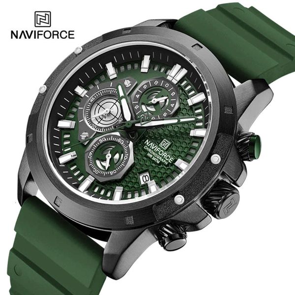 NAVIFORCE Herrenuhren, wasserdicht, Quarz-Chronographenuhr, lässiger Trend-Stil, Silikonarmband, Herren-Armbanduhr mit leuchtenden Zeigern