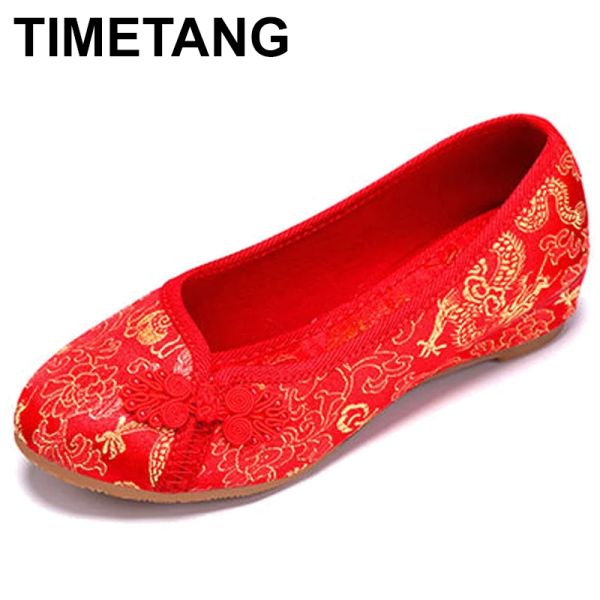 Квартиры Timetang Women Red Flats обувь старая пекинская национальная одиночная обувь китайская свадебная невеста Dragon Phoenix вышивая обувь E204