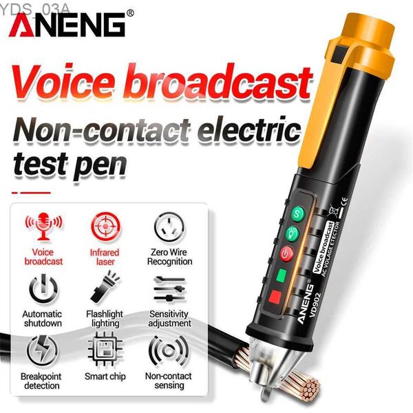 Medidores de corrente ANENG VD902 Smart Non-Contact Voice Broadcast Voltage Meters Tester Pen AC Tensão 12-1000V Infravermelho Laser Ferramenta de sensor elétrico 240320