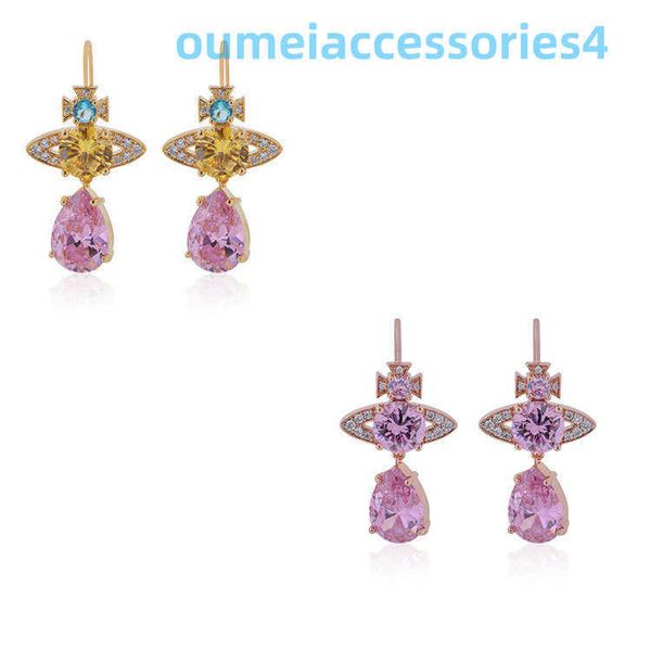 Designer de joias de marca de luxo Western Empress Dowagerearring Stud adornado com grandes brincos de gota de água de zircão colorido e único que parece um planeta