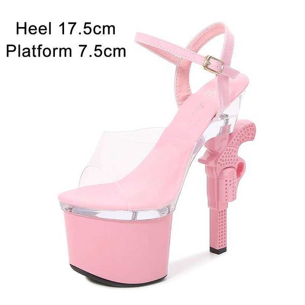 Dress Shoes Branded Damen Stripper Heels Plateausandalen Pantoletten Hohe 17,5 cm Transparente Streifen Pole Dance Pistole Absatzgröße 43 H240321