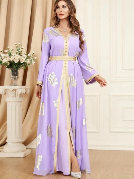 Abbigliamento etnico 2 pezzi Set abito Abaya per donna Modesto musulmano marocchino Jalabiya Dubai Caftano turco islamico stampa in oro