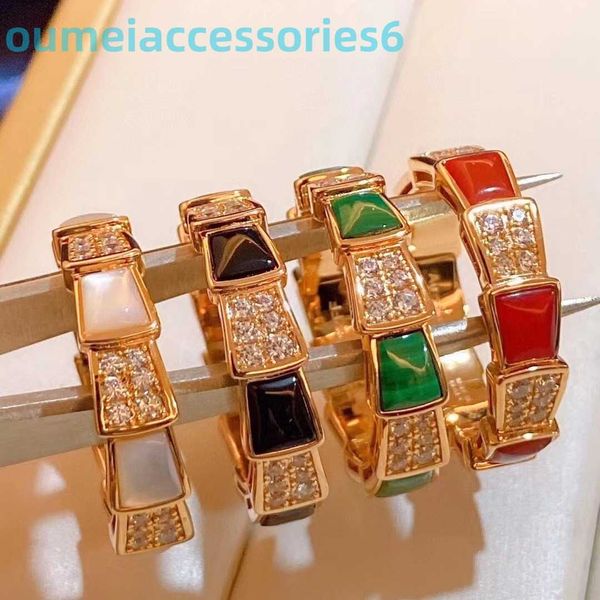 2024 Schmuck-Designer-Marken-Bandringe mit natürlichem weißen Fritillaria-Knochen, weiblich, plattiert, 18 Karat Roségold, Schlange, rotes Jademark, Set mit Ring