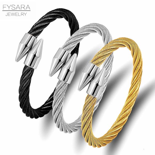 Fysara pulseiras de punho com flechas, cores pretas e douradas, joias de fio de cabo amor para mulheres, homens, casal, amantes de unhas, 240315