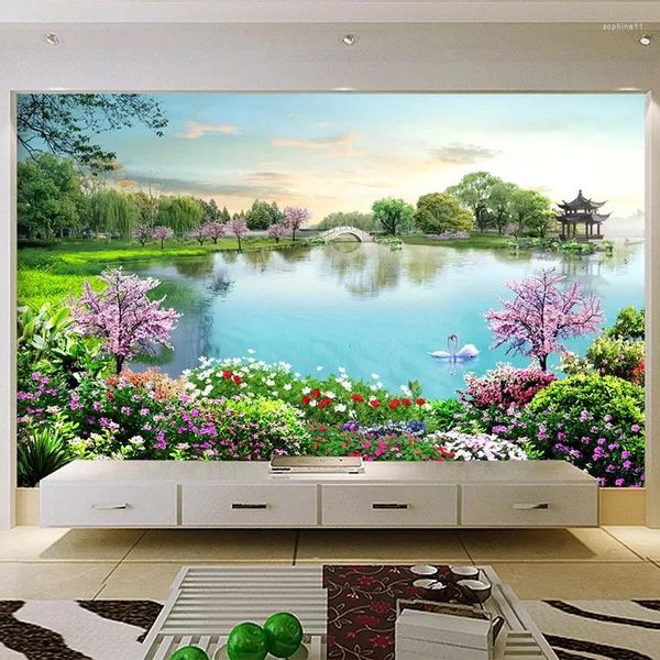 Sfondi Bellissimo lago Acqua Murale Carta da parati 3D Natura Paesaggio Pittura murale Soggiorno Punto panoramico turistico Sfondo Decor