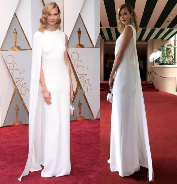 Vestidos de celebridades vermelhas Oscar Branco Karlie Kloss Vestido de baile com capas elegante decote jóia longo plus size feito sob encomenda formal even8527954