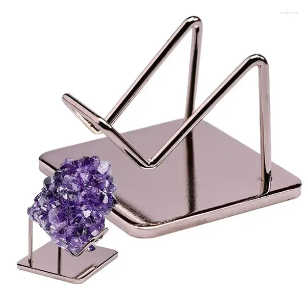 Placas decorativas suporte de rocha, braços de metal, cavalete com base para cristais de ágata, concha e pedras preciosas, decoração colecionável