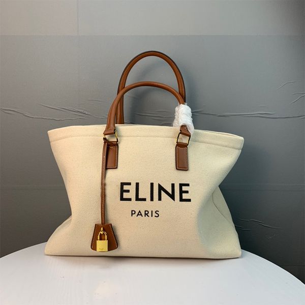 Mode-Shopper, große Einkaufstasche, horizontale bedruckte Canvas- und Kalbsleder-Handtasche, Damen-Luxus-Handtasche, Canvas-Leinen, Strand-Big-Bags, Designer-Reise-Einkaufstasche