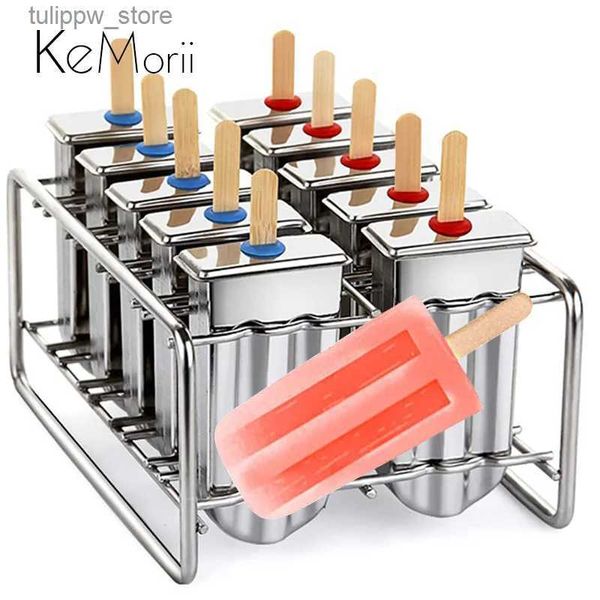 Ferramentas de sorvete de aço inoxidável Ice Lolly Popsicle Mold Rack Frozen Lolly Popsicle Ice Pop Maker Molde de sorvete caseiro com porta picolé L240319