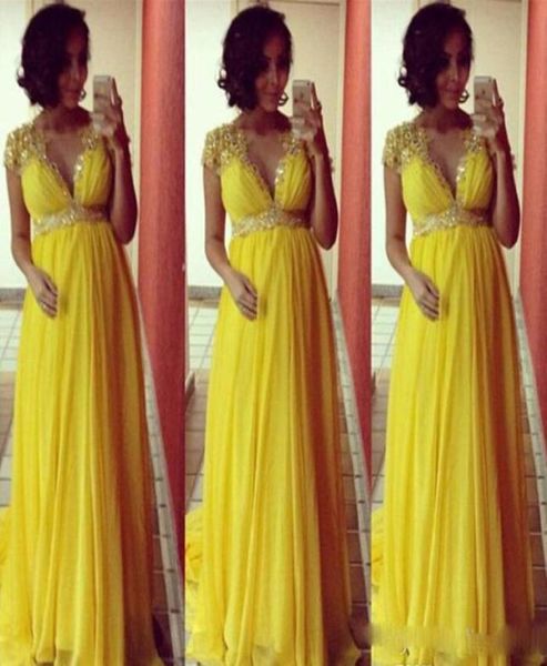 Robe de soiree nouveaute amarelo vestidos de dama de honra para mulheres grávidas manga boné renda chiffon casamento convidado dress9401608