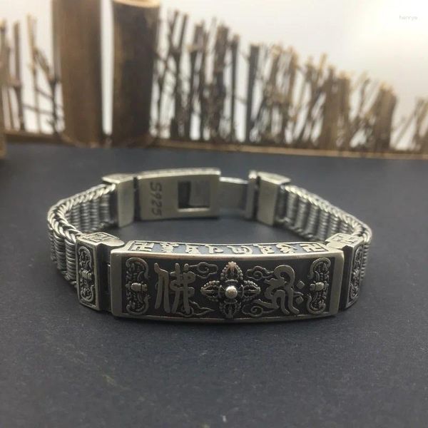 Braccialetti con ciondoli Bracciale fatto a mano originale retrò intrecciato in sanscrito a sei caratteri Mantra in argento sterling per uomini e donne