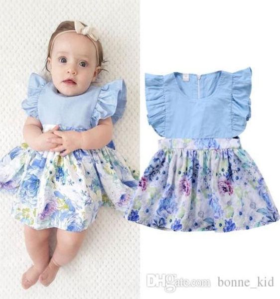 Bebê recém-nascido meninas vestido flor sem mangas babados azul vestido de verão casual cor sólida vestidos de baile crianças roupas meninas festa cos5192284