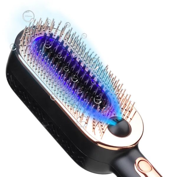 Ferros nova chegada beleza luz azul elétrica íon negativo alisador de cabelo estilo pente escova ânion pente de cabelo reto elétrico