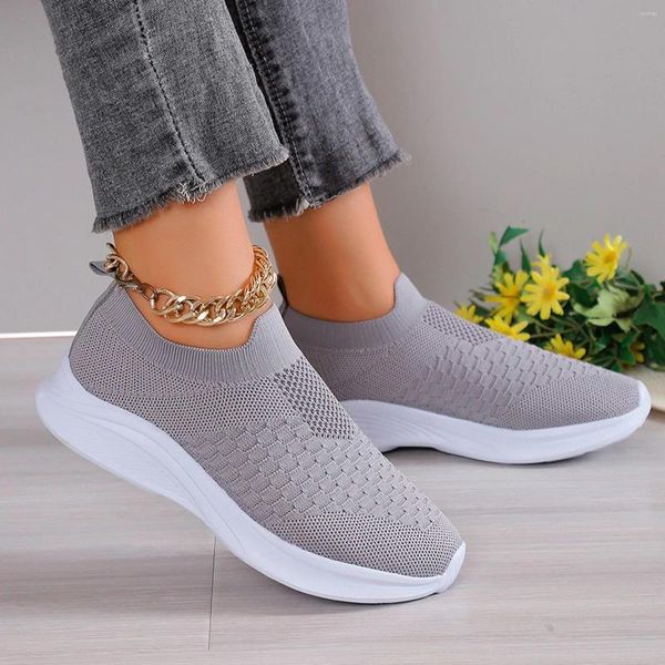 Sapatos casuais senhoras malha malha tênis sola grossa moda respirável confortável esportes para mulher primavera e outono calçado