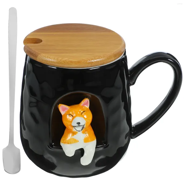 Кружки с крышкой, модная чашка для воды, офисные чайные чашки, керамическая кофейная кружка для собак, керамика в мультяшном стиле