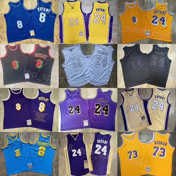 1996 1997 1998 Authentisches Basketball-Trikot Bryant 24 Dennis Rodman 73 Throwback-Shirt Team Rot Blau Gelb Lila Weiß Schwarz Retro-Stickerei 1999 2001 2002 2007