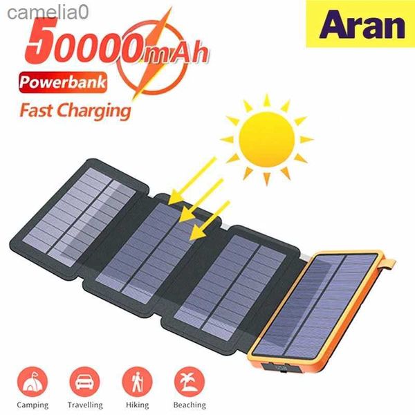 Bancos de energia de telefone celular 50000mAh painel solar à prova d'água acampamento ao ar livre portátil painel solar dobrável 5V 2A dispositivo de saída USB painel solarC24320